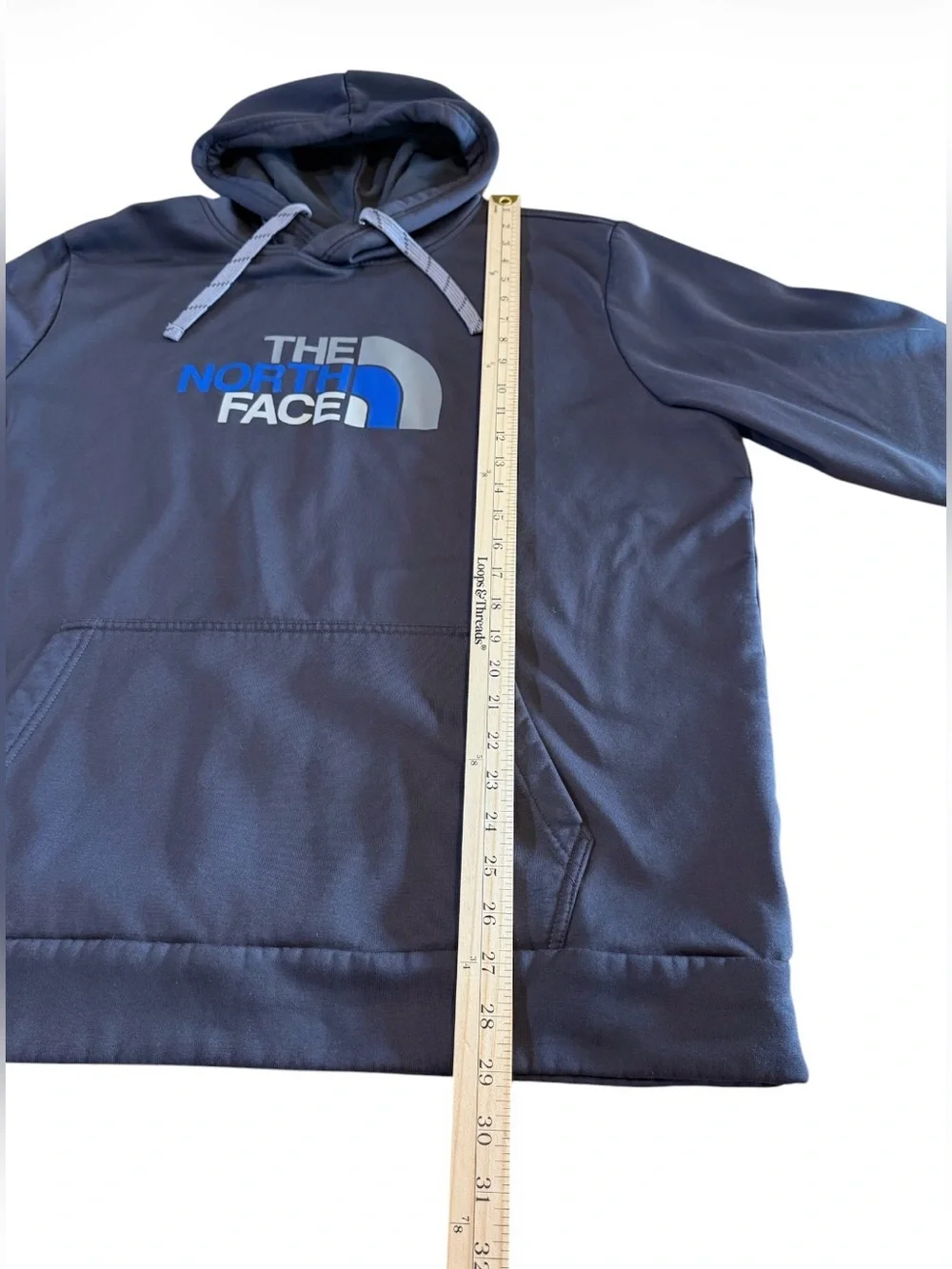 The North Face Men’s XXL Gray Blue Logo Polyester Fleece Pullover Hoodie